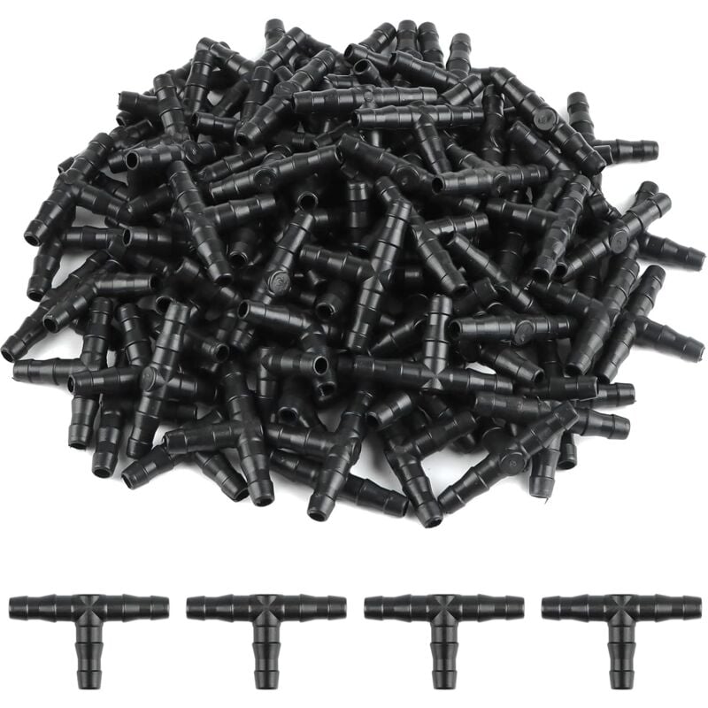100Pcs Tee Pipe Fitting 4/7mm- T Fitting Connector PVC Watering Atomizing Nozzle Drip Micro Spray Irrigation Joint for Hose Automatic Systems Tool