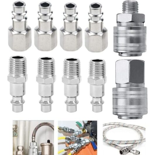 10PCS Compressor Fittings 1/4" BSP European Pneumatic Quick Connector Air Pneumatic Coupler Compressor Kit Air Accessory Compressed Air Hose