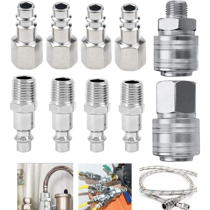 10PCS Compressor Fittings 1/4" BSP European Pneumatic Quick Connector Air Pneumatic Coupler Compressor Kit Air Accessory Compressed Air Hose