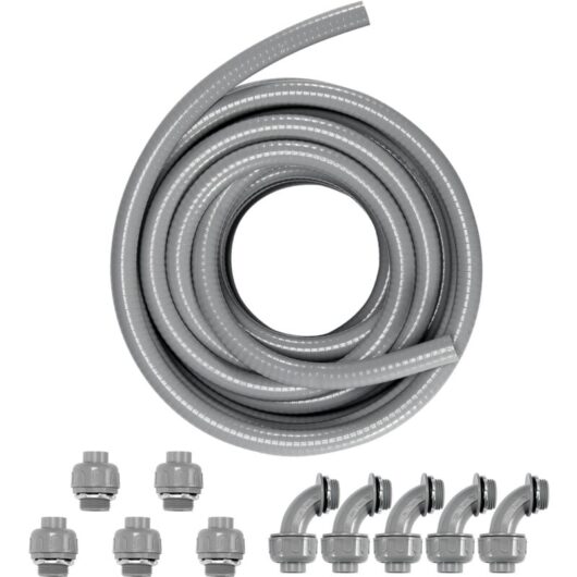 1/2-Inch Flexible Electrical Conduit, 100 ft, pvc Liquid-Tight Conduit Non-Metallic with 5 Straight and 5 90-Degree Conduit Connector Fittings, for