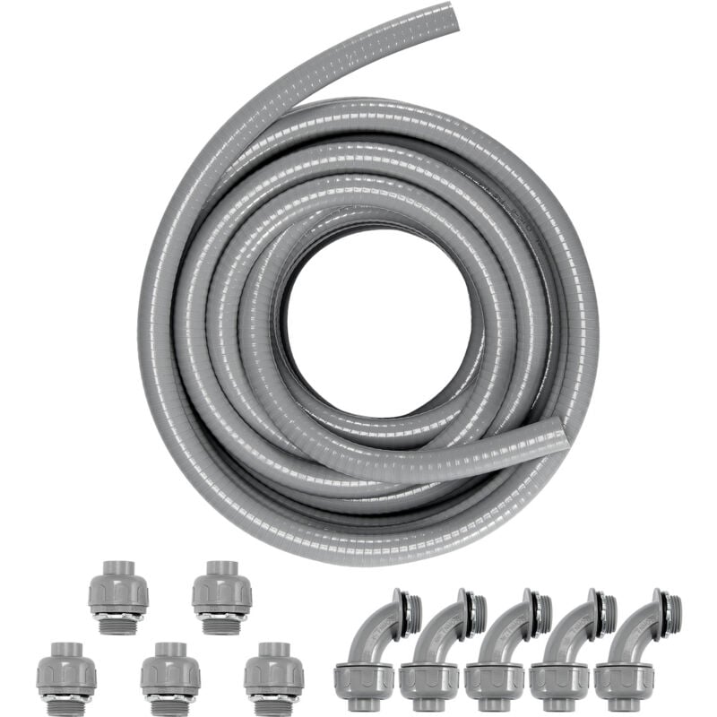 1/2-Inch Flexible Electrical Conduit, 100 ft, pvc Liquid-Tight Conduit Non-Metallic with 5 Straight and 5 90-Degree Conduit Connector Fittings, for