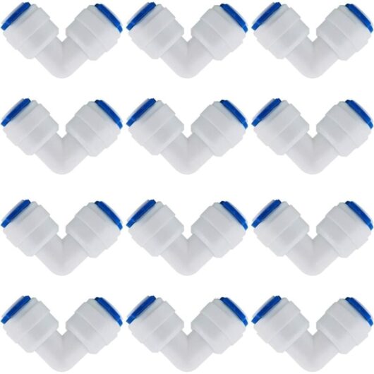 12-Piece RO Water Filter Accessories 1/4-Inch Nozzle Fitting 90-Degree Right Angle Fast Docking for Connecting Water Pipe Fittings, Refrigerator Hose