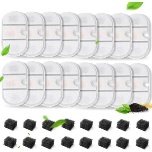 16 Pack Cat Drinking Fountain Filters with 8 Sponges, Replacement Drinking Fountain Filter 71oz/2.1L PLWF002 Water Capsule for Dogs