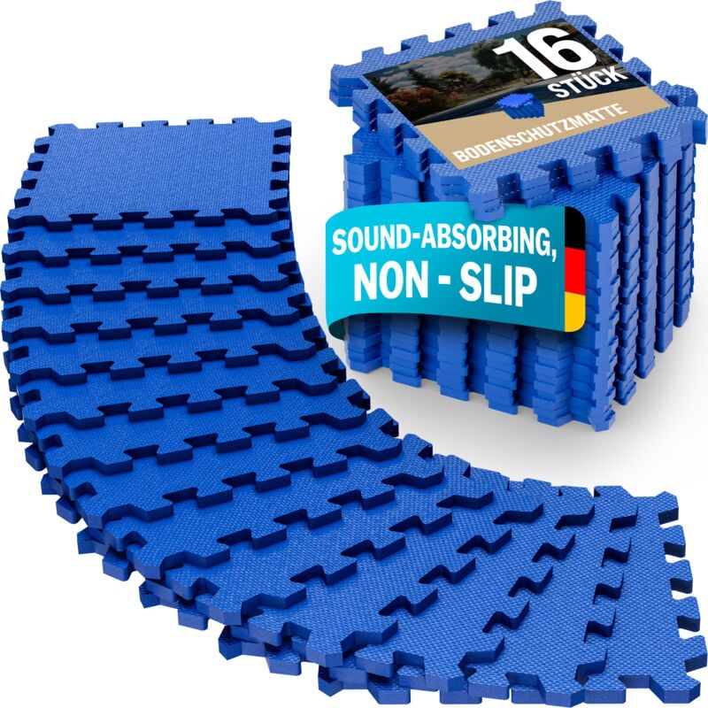 16-Piece Interlocking eva Foam Floor Mat Set 1.8x1.8m Coverage Non-Slip, Waterproof, Tear-Resistant Ideal for Fitness, Yoga, and More Vibrant Blue
