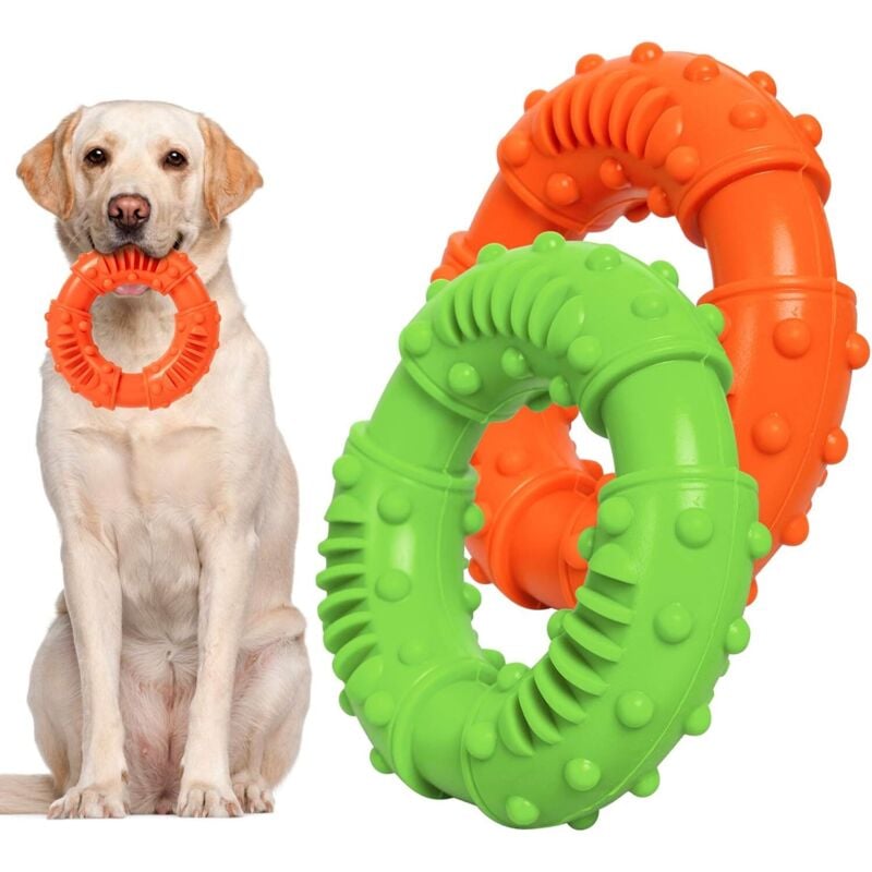 2-Piece Chew Toys, Durable Rubber Ring Dog Toy, Dog Teeth Cleaning Toy for Large and Medium Dogs