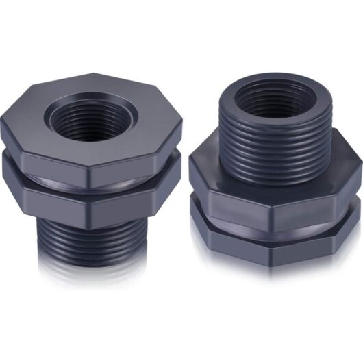 2-piece PVC bulkhead fitting for rain barrels, aquariums, water tanks (3/4")