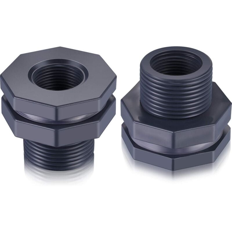 2-piece PVC bulkhead fitting for rain barrels, aquariums, water tanks (3/4")
