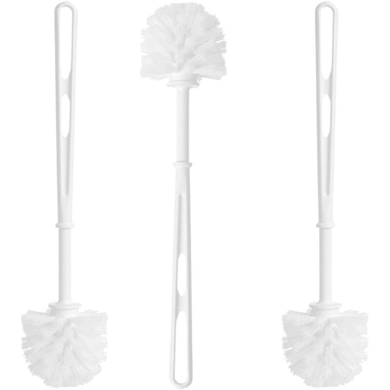 2 x White Toilet Replacement Brush Only With Strong Plastic Handle & Deep Cleaner Bristles