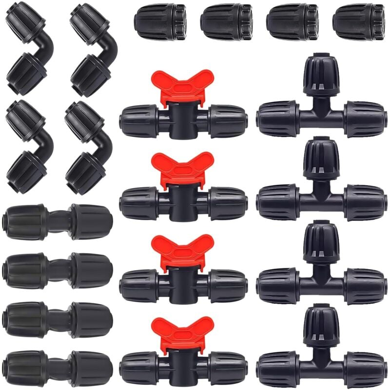 20pcs Drip Irrigation Fitting, Irrigation Connection Kit PE Pipe Connector for 16mm PE Pipe Irrigation Fittings Kit
