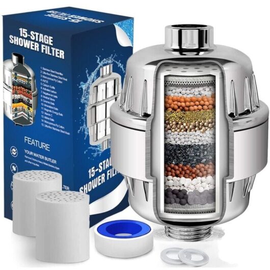 25-Layer Shower Filter, Anti-Limescale Shower Water Softener, Shower Head Filter with 2 Cartridges, 1 Teflon Tape, Removes Chlorine and Metals
