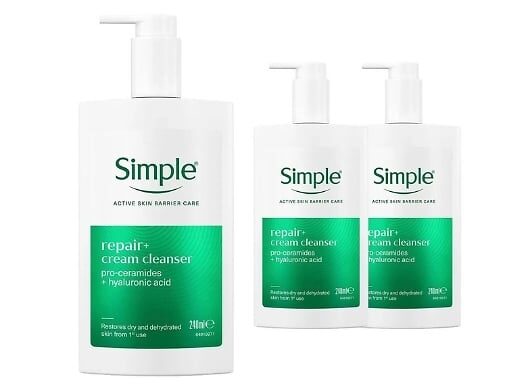 3-Pack Set of Simple Repair+ Cream Cleanser - 240ml Per Bottle!