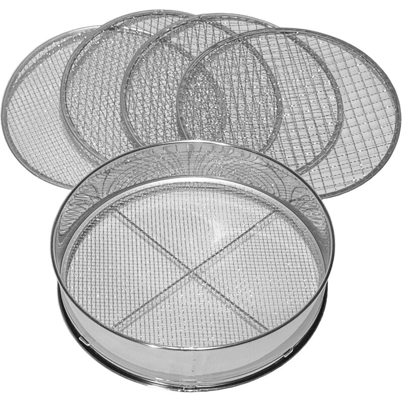 5000, 5-in-1 Garden Sieve, 5 Interchangeable Inserts Ø 3, 5, 8, 10, 12 mm, Sifter for Soil, Stones, Compost, Sand and Gravel, 30cm Round, Metal,