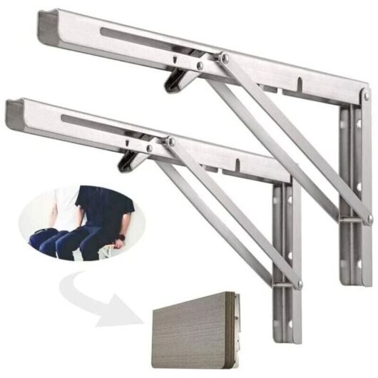 500mm Folding Wall Shelf, 304 Stainless Steel Folding Bracket for Workbench, Folding Bracket Support, Wall Shelf Bracket (2 Pcs), Silver