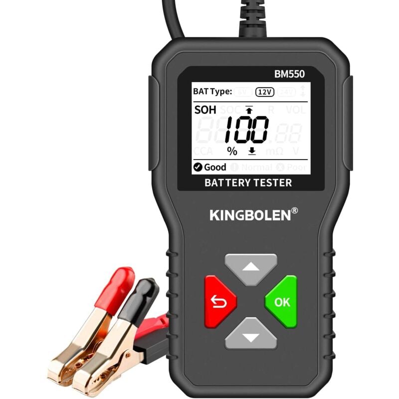 6V 12V 24V Car Battery Tester, BM550 100-2000 CCA 2-200Ah Automotive Alternator Tester Digital Battery Analyzer for