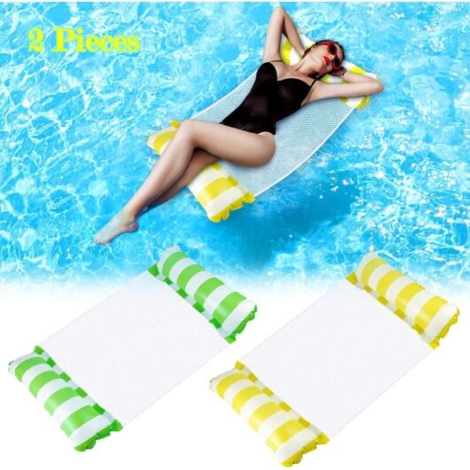Adult Pool Hammock 2 Pcs, Inflatable 4-in-1 Floating Hammock, Multi-Use Water Hammock, Foldable, Portable, Ultralight Float, Green and Yellow