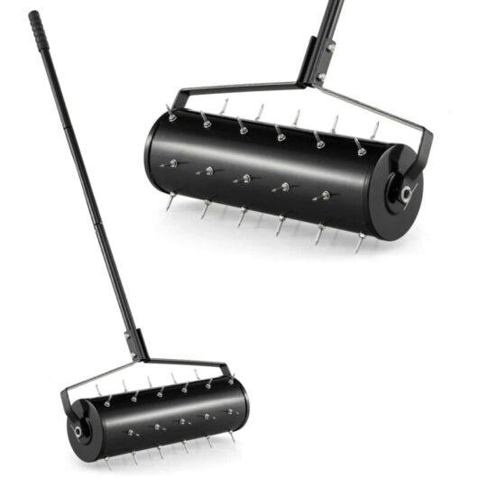 COSTWAY 53cm Manual Lawn Aerator Heavy Duty Rolling Aerator Lawn Tool-Black