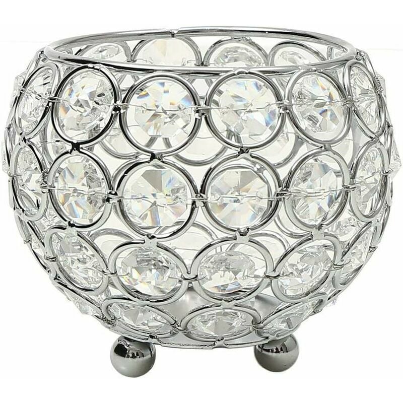 Crystal Christmas Candle Holder Candle Holder Silver Dish Warmer for Centerpiece Wedding Room Decoration, 10cm Diameter - Fits Candles Less than 5cm