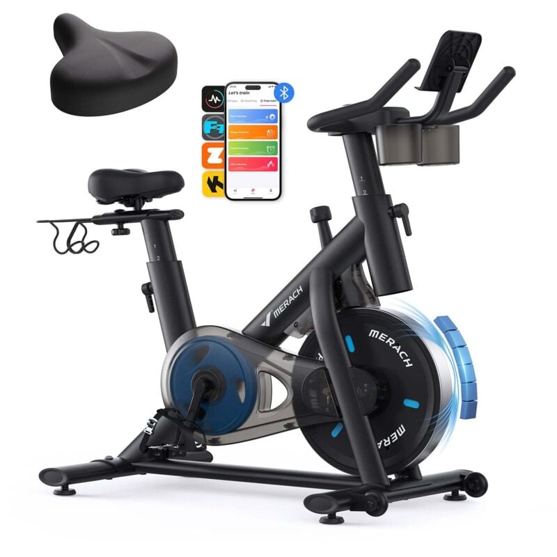 Magnetic Gym Rack MERACH Quiet Magnetic Resistance Exercise Bike, LCD Monitor, Dumbbell ...