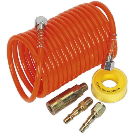 Pe Coiled Air Hose Kit with Connectors 5m x 5mm AHK03 - Sealey