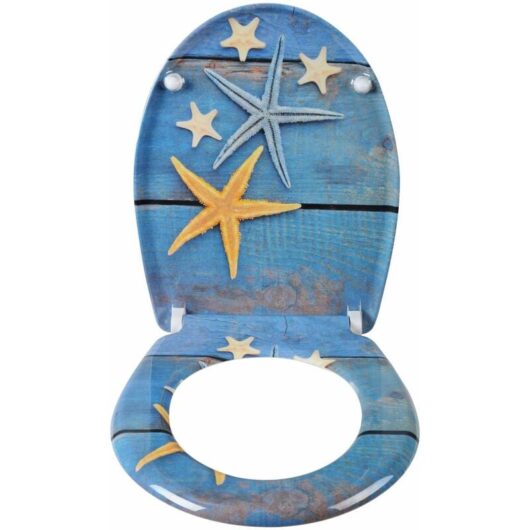 WOLTU Quick Release WC Toilet Seats Soft Close Slow Hinge Attached for Family Bathroom Starfish Blue