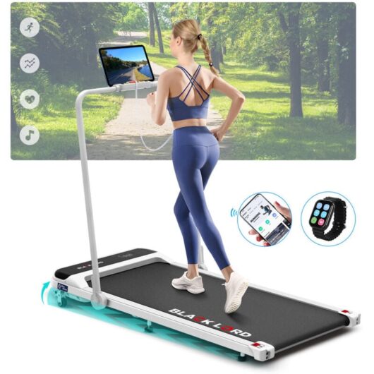 Walking Pad, Foldable Treadmill for Home with 2-level Incline, led Display & Bluetooth Speaker & Wireless Control - White - Black Lord