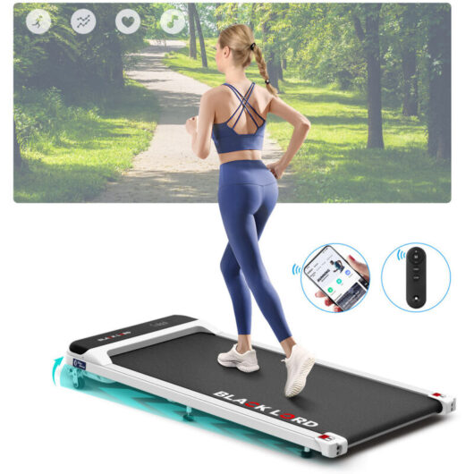 Walking Pad, Treadmill for Home with 2-level Incline, Under Desk Treadmill with led Display & Bluetooth Speaker & Wireless Control - White - Black
