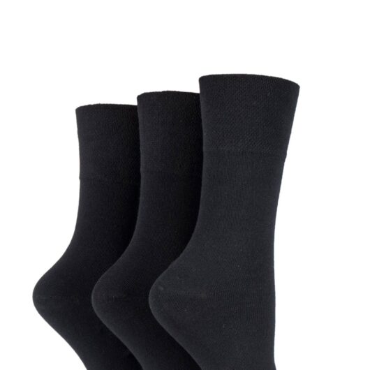 Women's 3 Pair IOMI FootNurse Gentle Grip Bamboo Diabetic Socks Black 4-8