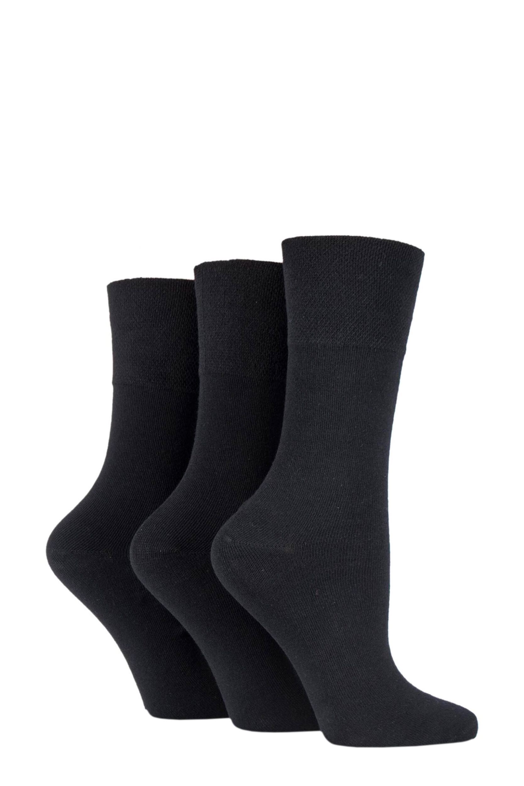 Women's 3 Pair IOMI FootNurse Gentle Grip Bamboo Diabetic Socks Black 4-8