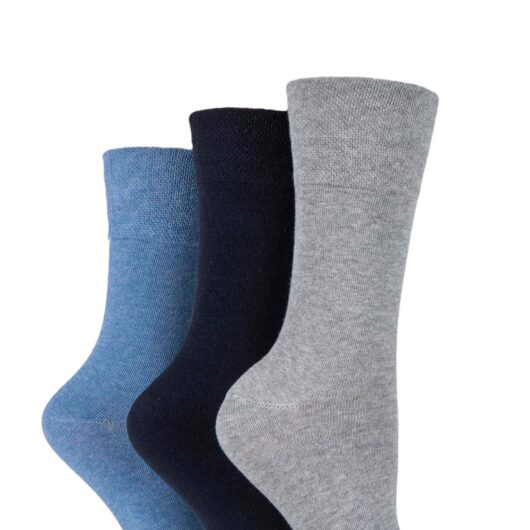 Women's 3 Pair IOMI FootNurse Gentle Grip Bamboo Diabetic Socks Blue / Grey 4-8