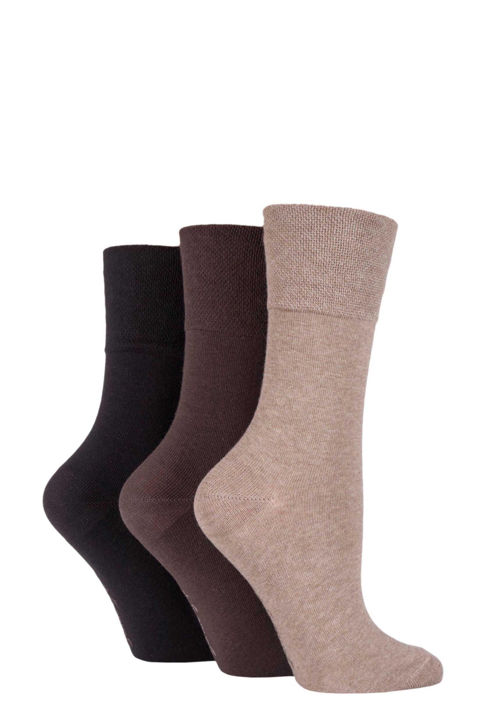 Women's 3 Pair IOMI FootNurse Gentle Grip Bamboo Diabetic Socks Dark Brown 4-8