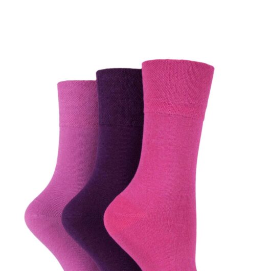 Women's 3 Pair IOMI FootNurse Gentle Grip Bamboo Diabetic Socks Pink / Purple 4-8