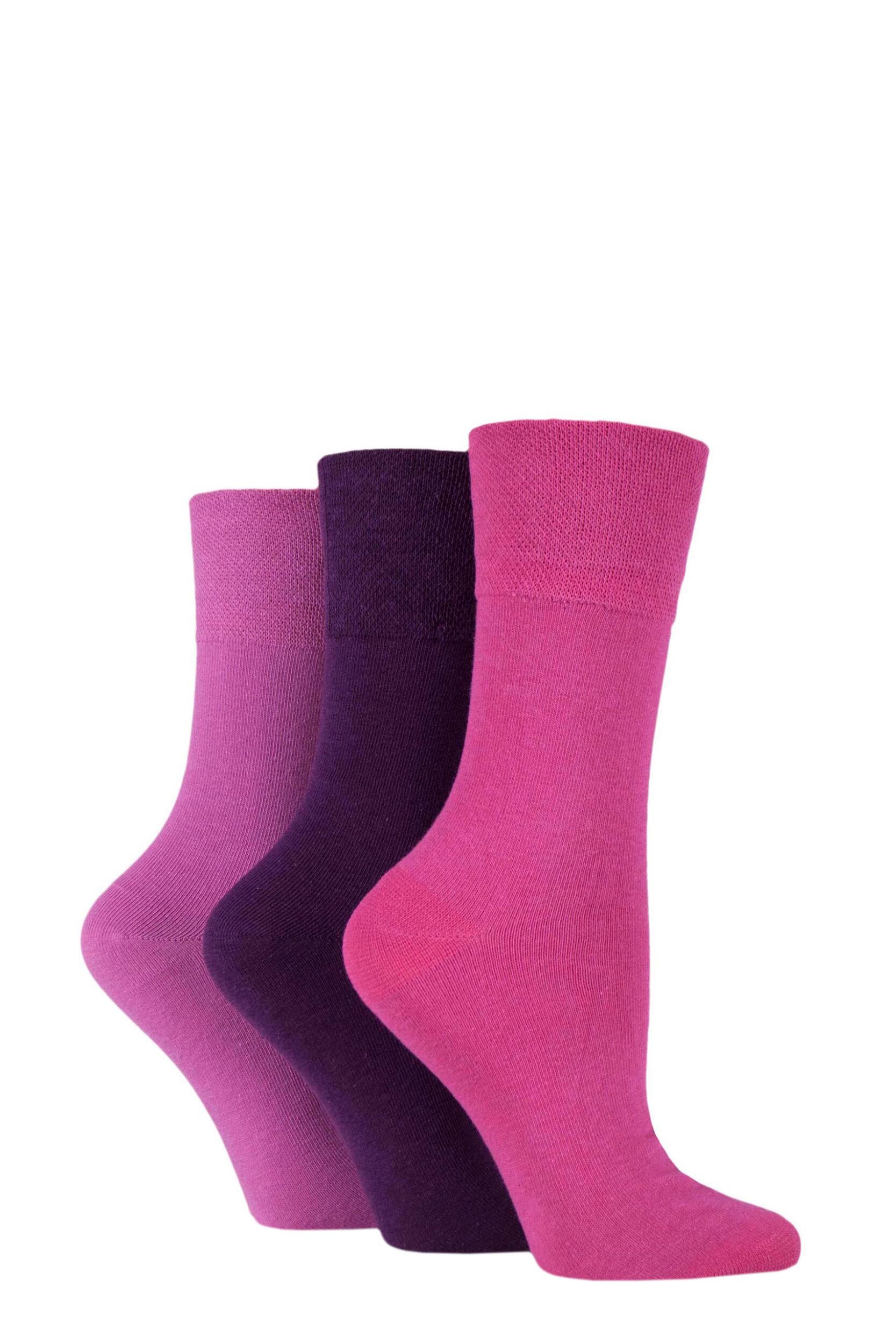 Women's 3 Pair IOMI FootNurse Gentle Grip Bamboo Diabetic Socks Pink / Purple 4-8