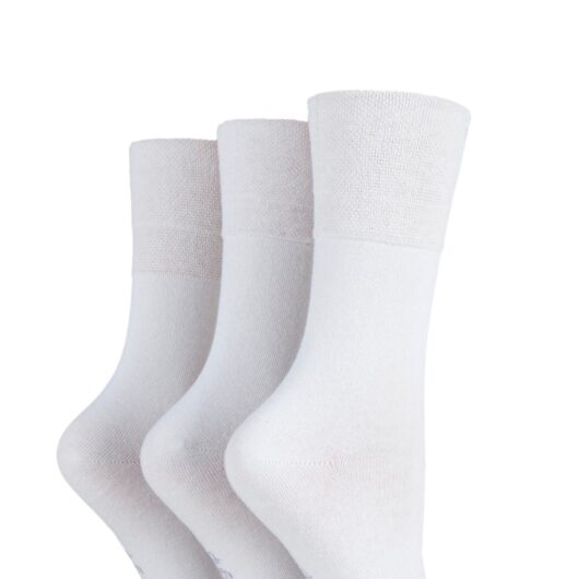Women's 3 Pair IOMI FootNurse Gentle Grip Bamboo Diabetic Socks White 4-8