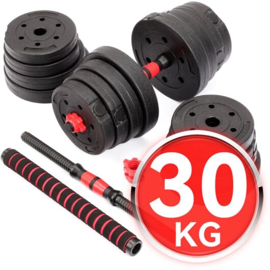 Youyijia 2 in 1 Dumbbell Set 30kg Dumbbell Set Adjustable Dumbbells Barbell Plastic Weight Plates with Connecting Steel Tube for Strength Training