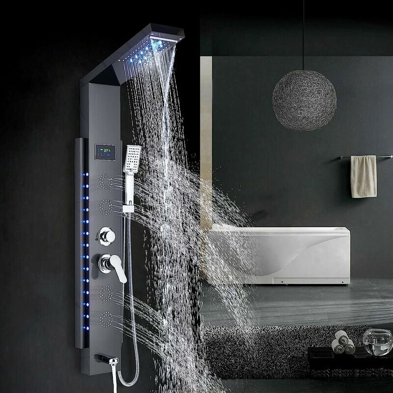 Zamery - led Shower Panel Column Tower with Waterfall,Rainfall Shower Head,Body Jets,Handheld Shower and Bath Spout 5 in 1 Multiple Function Shower