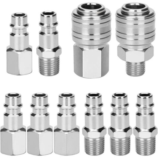 10pcs 1/4" BSP Compressor Fittings, Air Compressor Hose Quick Couplers, Pneumatic Nozzle
