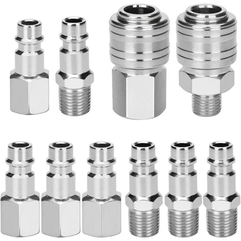 10pcs 1/4" BSP Compressor Fittings, Air Compressor Hose Quick Couplers, Pneumatic Nozzle