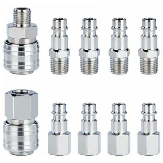 10pcs 1/4" BSP Compressor Quick Fitting Set, Pneumatic Connection Set, Hose Connectors, Plug and Socket