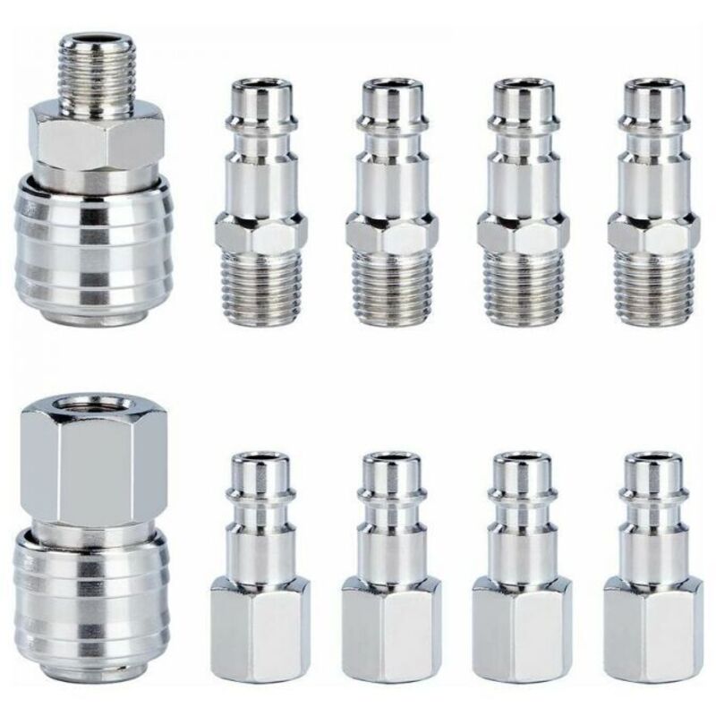 10pcs 1/4" BSP Compressor Quick Fitting Set, Pneumatic Connection Set, Hose Connectors, Plug and Socket