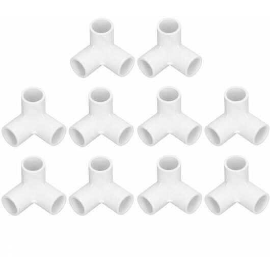 10pcs 3-Way PVC Fitting, 3-Way PVC Plastic Furniture Connectors, Pipe Connectors, 20mm Inner Diameter Elbow, DIY Accessory for Furniture Pipe (White)