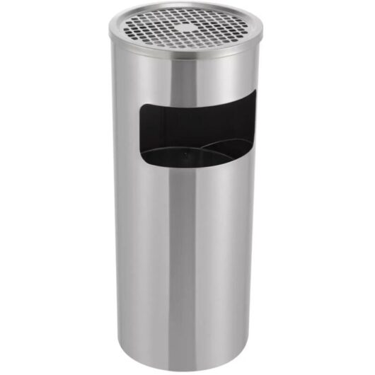 15L Indoor/Outdoor Stainless Steel Trash Bin With Stand Ashtray For Hotel Office