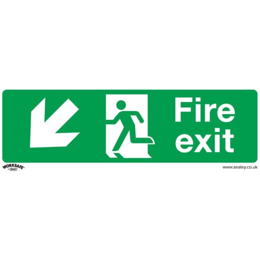 Sealey Rigid Plastic Fire Exit Arrow Down Left Sign Pack of 10