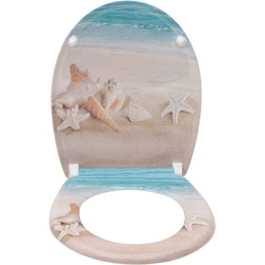 WOLTU Toilet Seats Soft Close Easy Cleaning Loo Seat with Adjustable Hinges Beautiful Beach