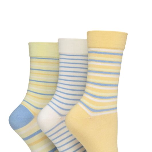 Women's 3 Pair SOCKSHOP Gentle Bamboo Socks with Smooth Toe Seams in Plains and Stripes Sicilian Lemon 4-8