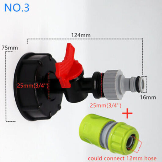1000L Tank Tap with Hose Adapter, IBC Tap Fitting, Garden Tap for Rainwater Harvesting (3/4" Plastic Adapter) (Diverter Valve with Nipple + Connector)