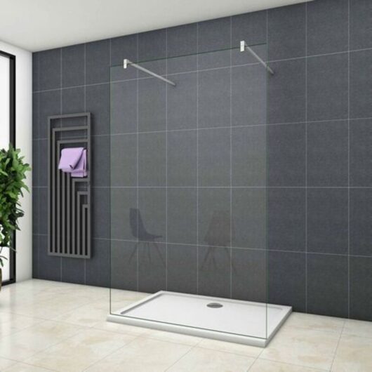 1000x1950mm 8mm Nano Easy Clean Tempered Clear Glass Safety Wet Room Screen 2 support bar