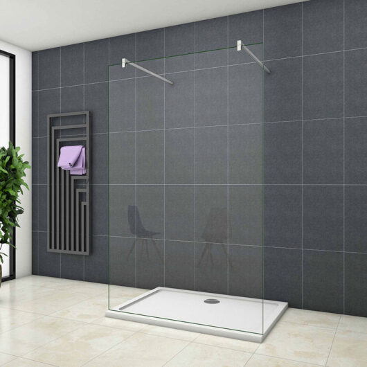1000x2000mm 8mm Nano Easy Clean Tempered Clear Glass Safety Wet Room Screen 2 support bar