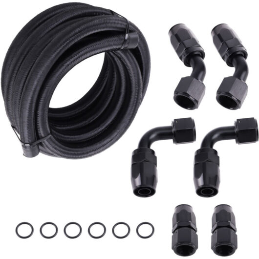 10AN AN10 12FT Nylon Braided Fuel hose Line + Black Swivel Fitting Hose End Kits