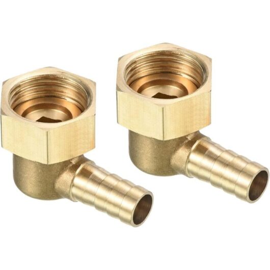 10mm x G1/2 female angled brass barbed fitting with swivel nut for water, fuel, air, pack of 2