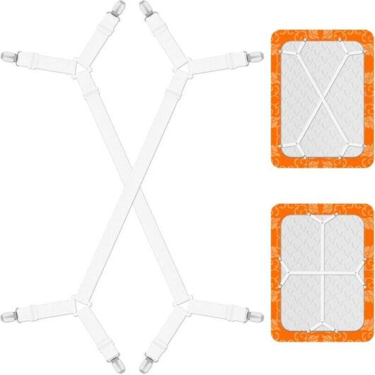 2-Piece Fitted Sheet Tensioner Set, Adjustable Bed Sheet Fasteners, Fitted Sheet Straps, Elastic Fitted Sheet Straps with Metal Clips, Adjustable